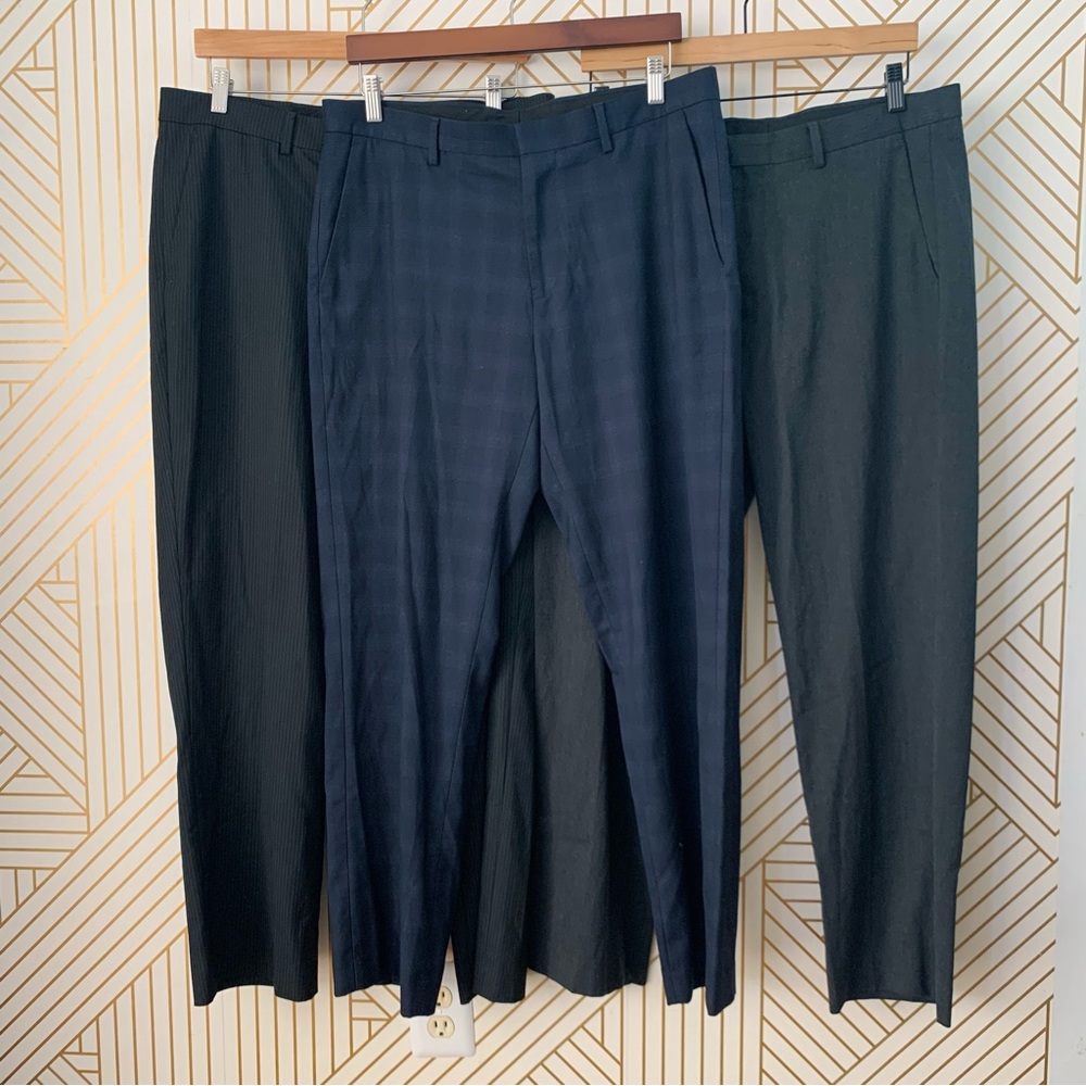 Murano Lot 3 pairs Zac Classic Fit Pants Slacks 35x30 flat front pinstripe tweed